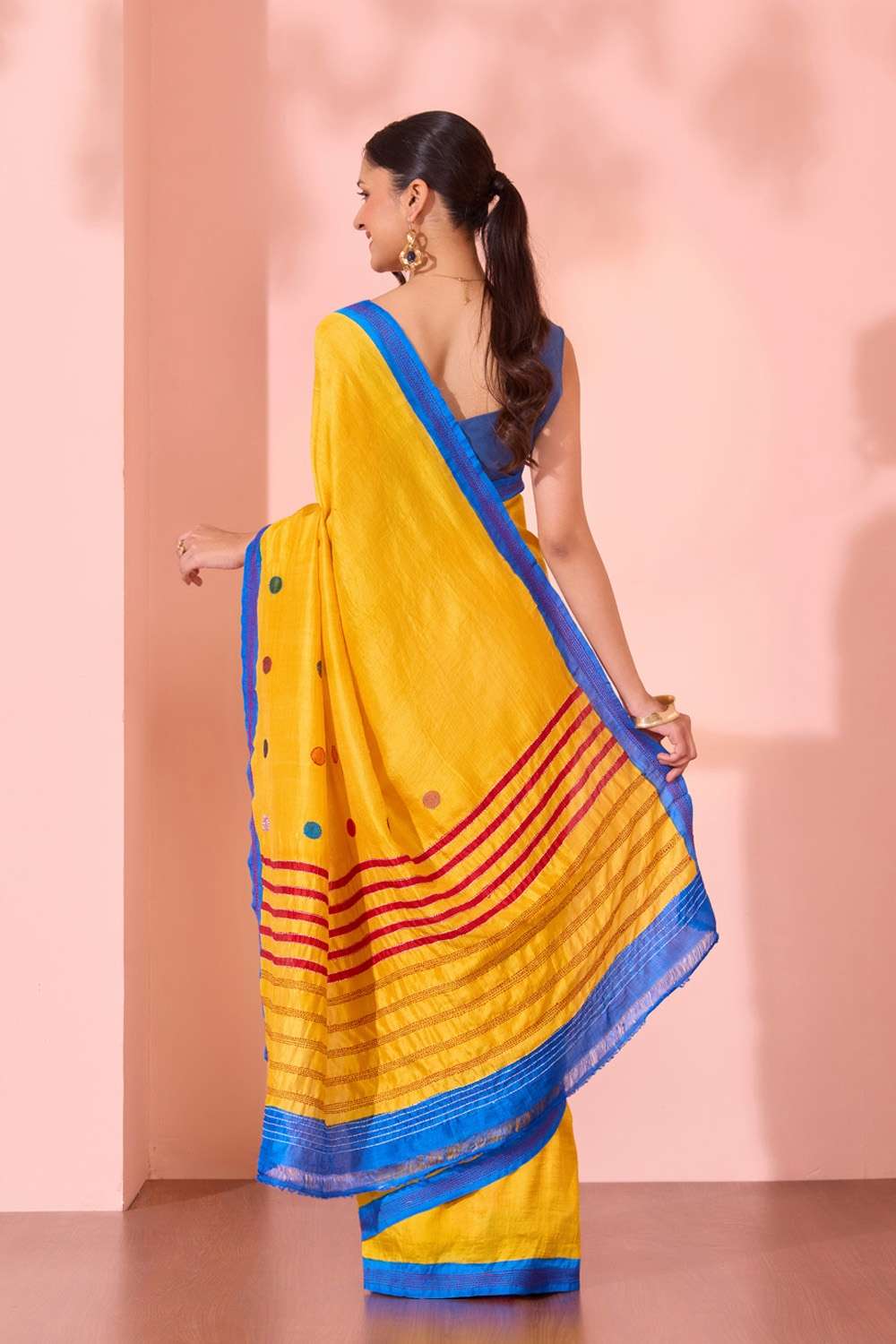 Yellow Bengal Pure Silk Hand Painted Saree image number null