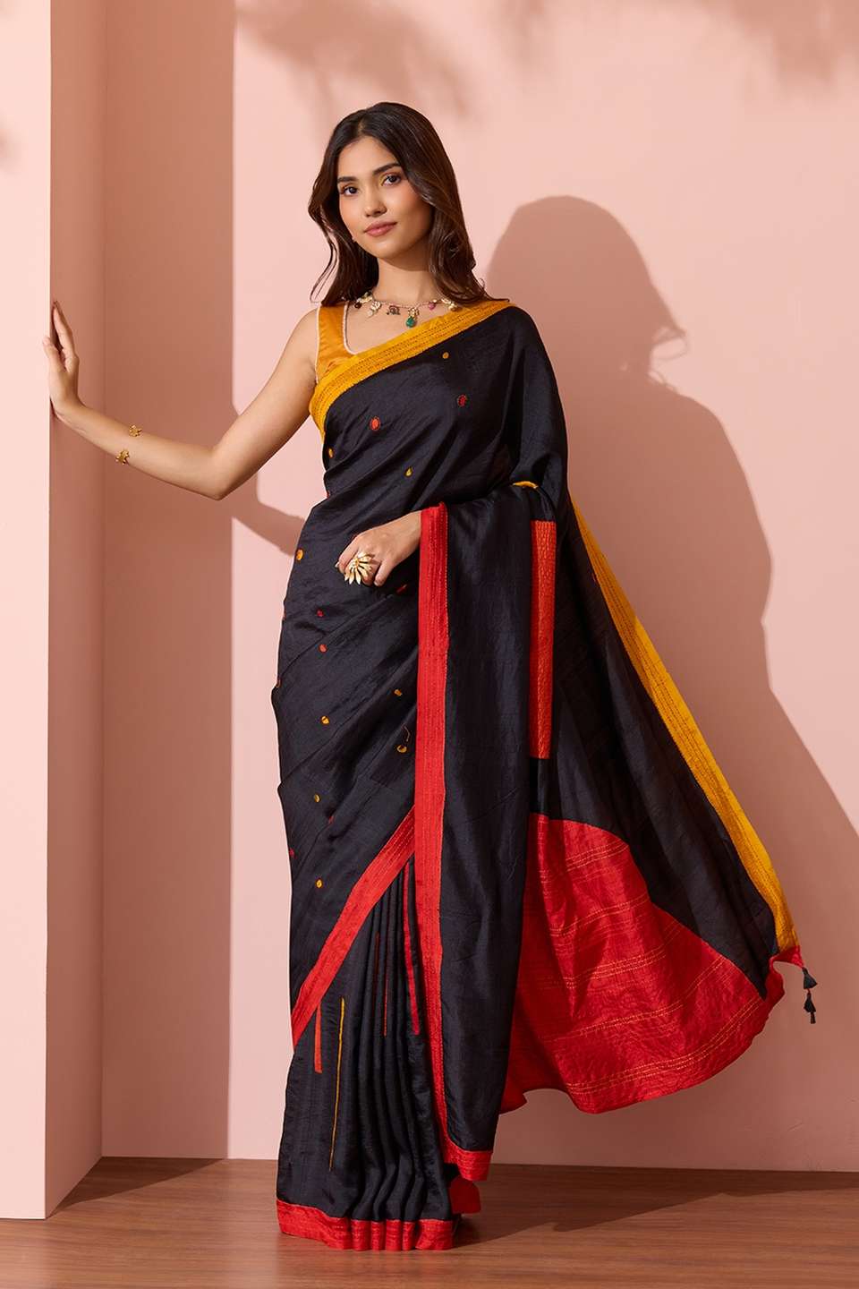 Black Bengal Pure Silk Hand Painted Saree