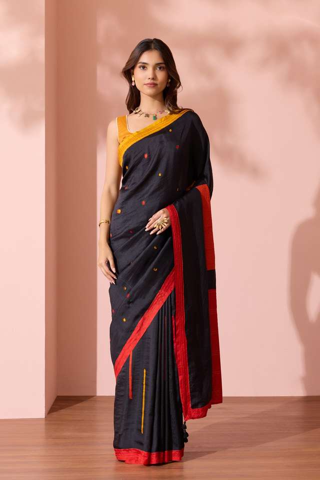 Black Bengal Pure Silk Hand Painted Saree thumbnail image number null
