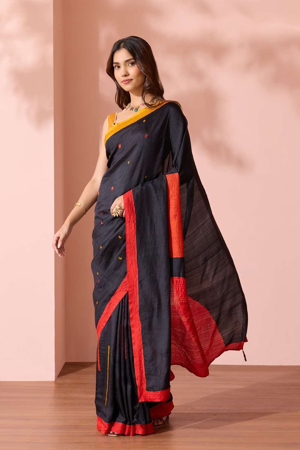 Black Bengal Pure Silk Hand Painted Saree image number null