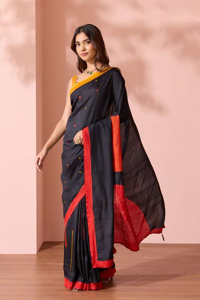 Black Bengal Pure Silk Hand Painted Saree thumbnail image number null