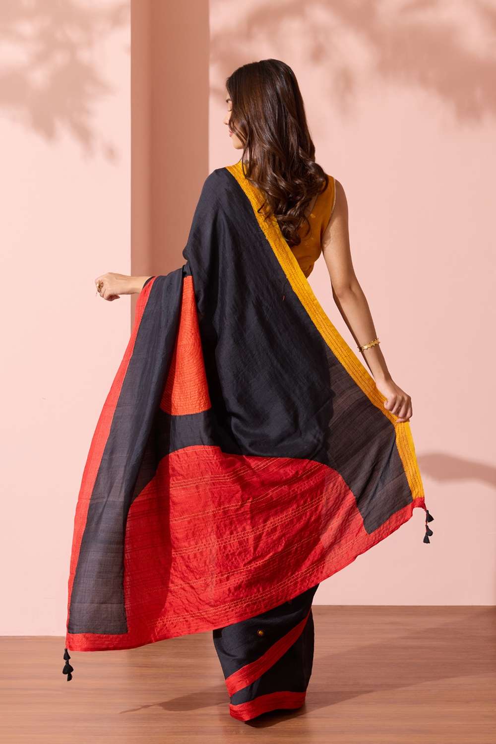 Black Bengal Pure Silk Hand Painted Saree image number null