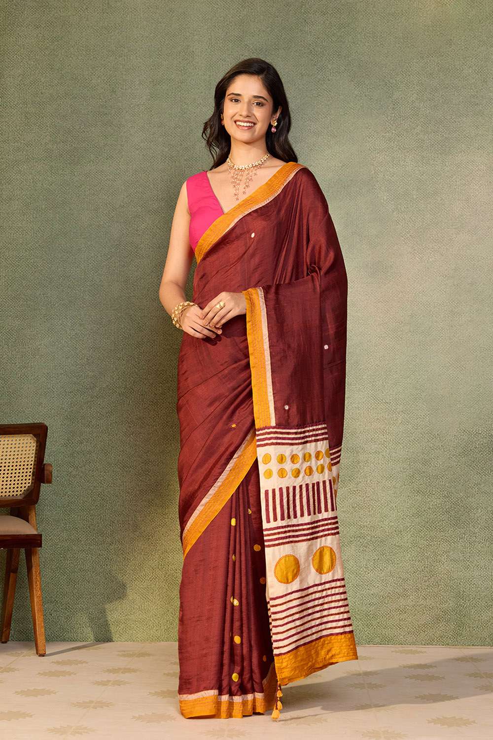 Brown Bengal Pure Silk Hand Painted Saree image number null