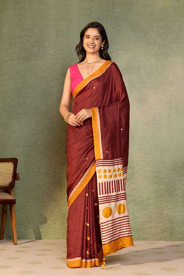 Brown Bengal Pure Silk Hand Painted Saree image number
