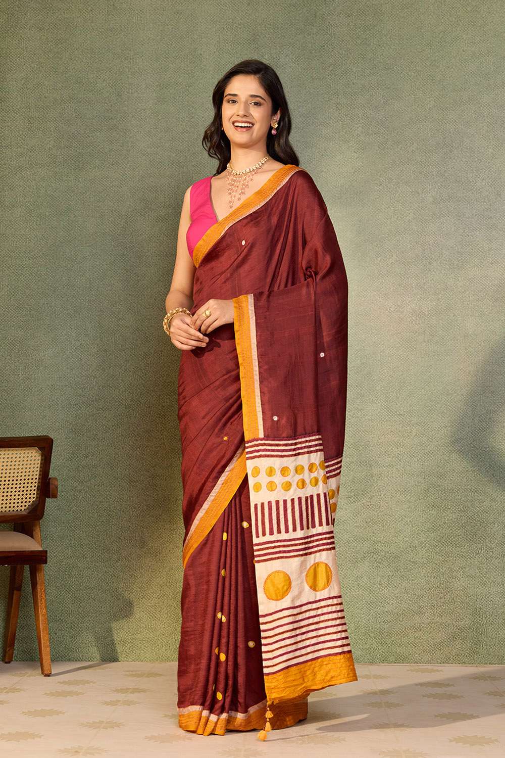 Brown Bengal Pure Silk Hand Painted Saree image number null