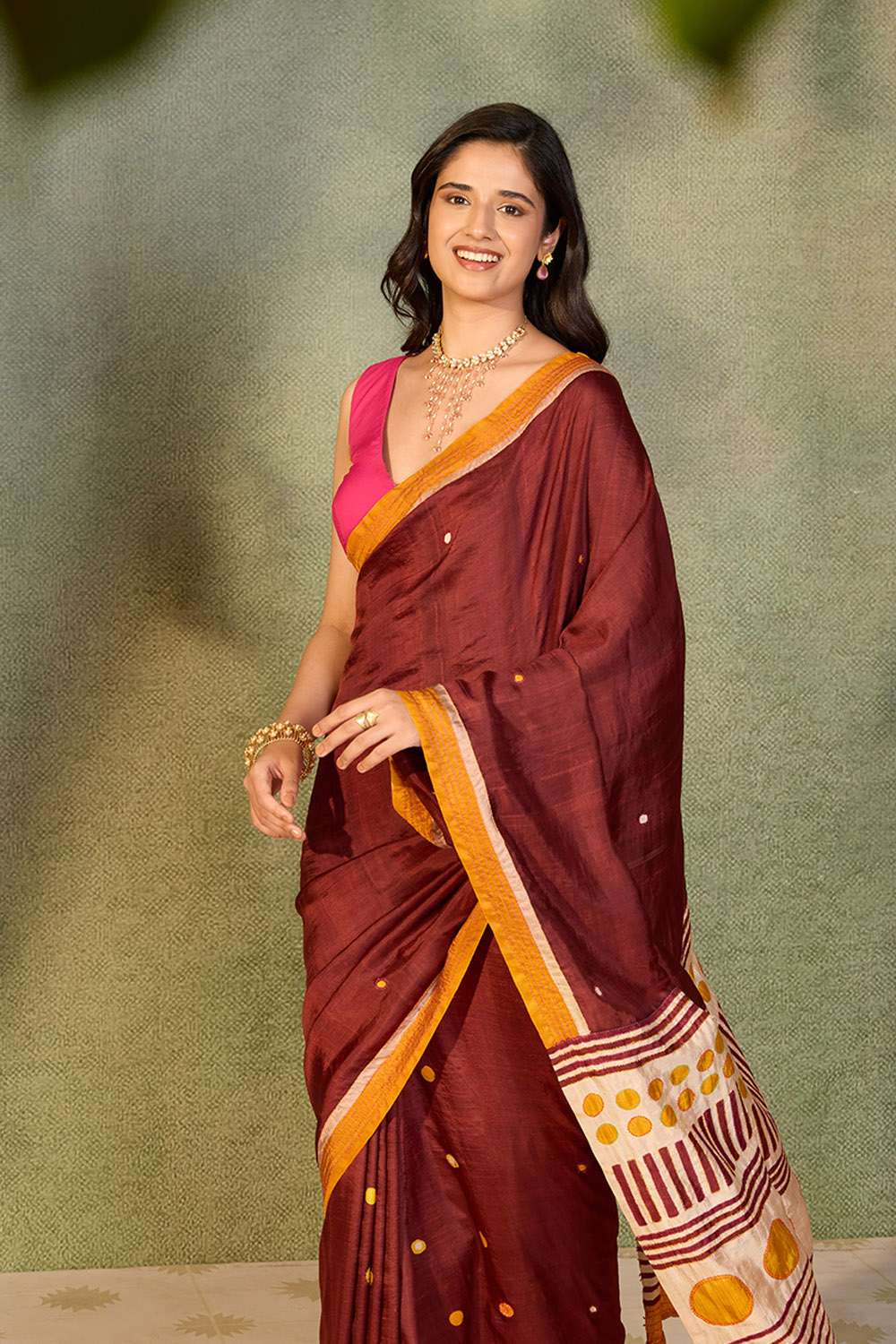 Brown Bengal Pure Silk Hand Painted Saree image number null