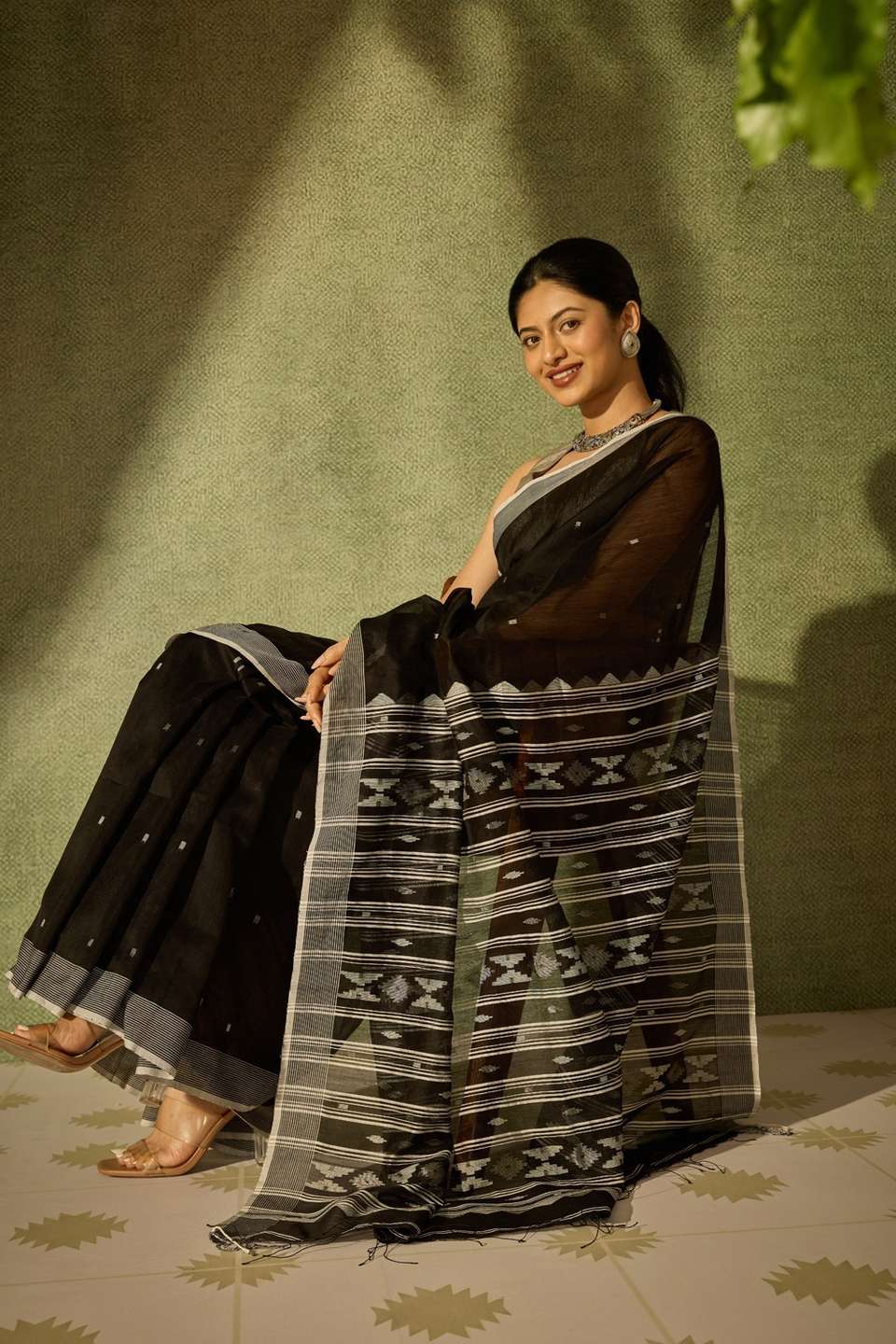 Black Bengal Pure Silk Cotton Jamdani Saree