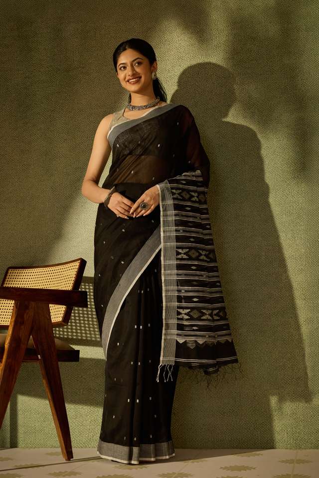 Black Bengal Pure Silk Cotton Jamdani Saree thumbnail image number null
