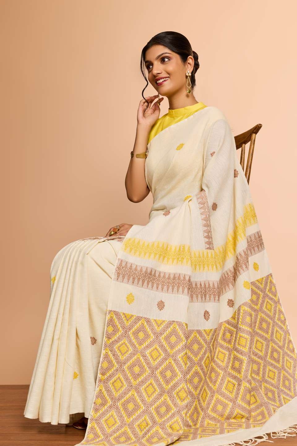 Off White Assam Woven Pure Eri Saree