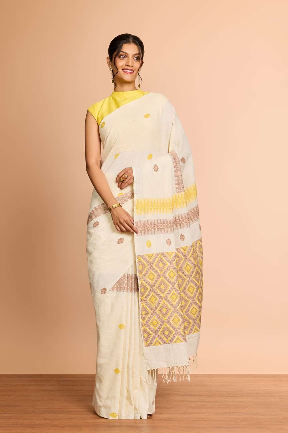 Off White Assam Woven Pure Eri Saree image number null