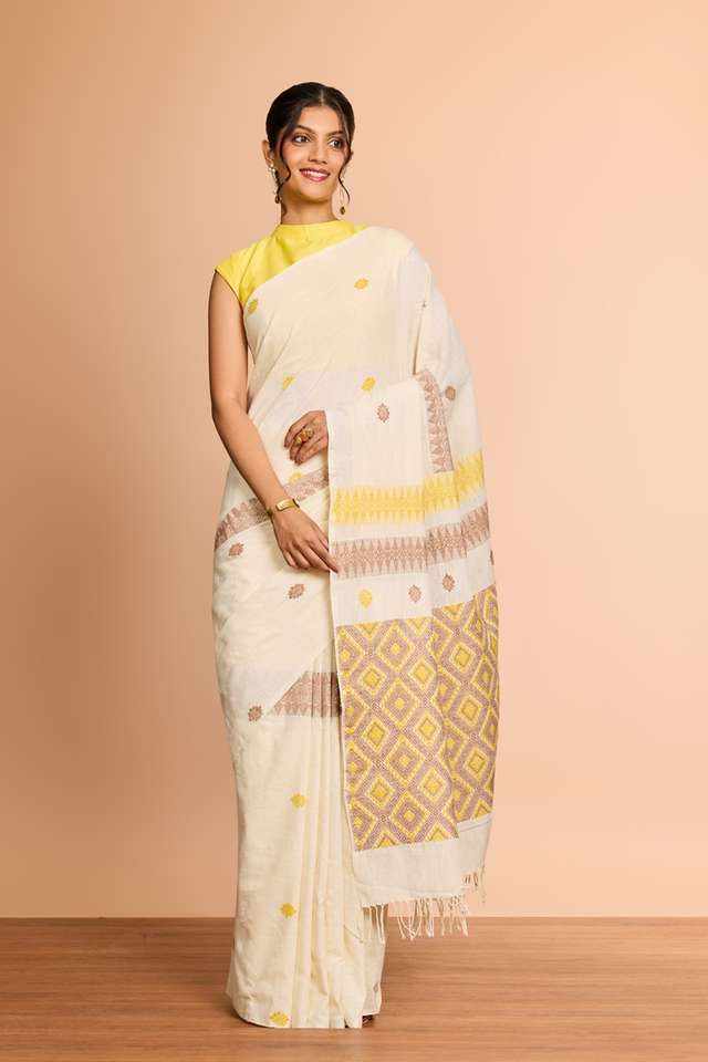 Off White Assam Woven Pure Eri Saree thumbnail image number null