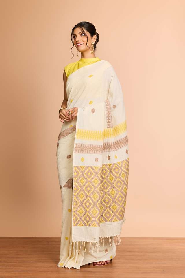 Off White Assam Woven Pure Eri Saree thumbnail image number null