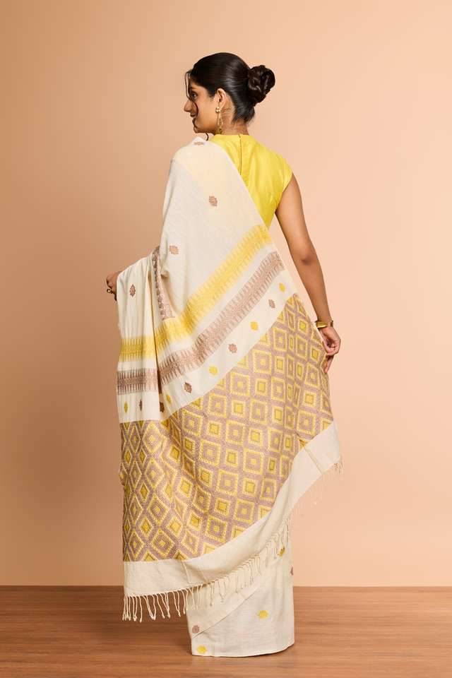 Off White Assam Woven Pure Eri Saree thumbnail image number null