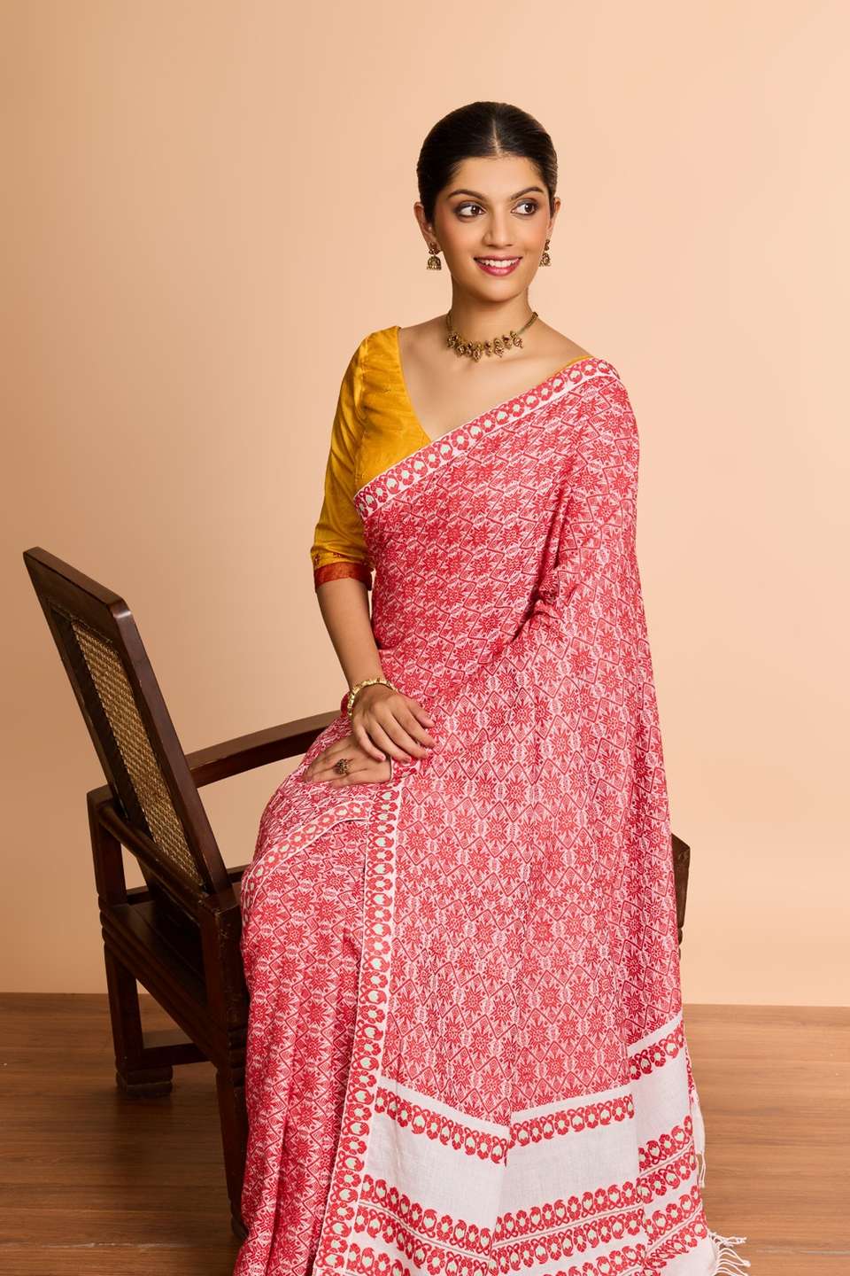 Red Assam Woven Pure Cotton Saree
