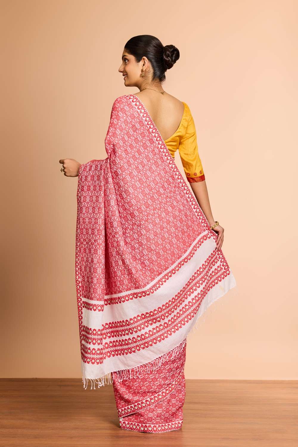 Red Assam Woven Pure Cotton Saree image number null