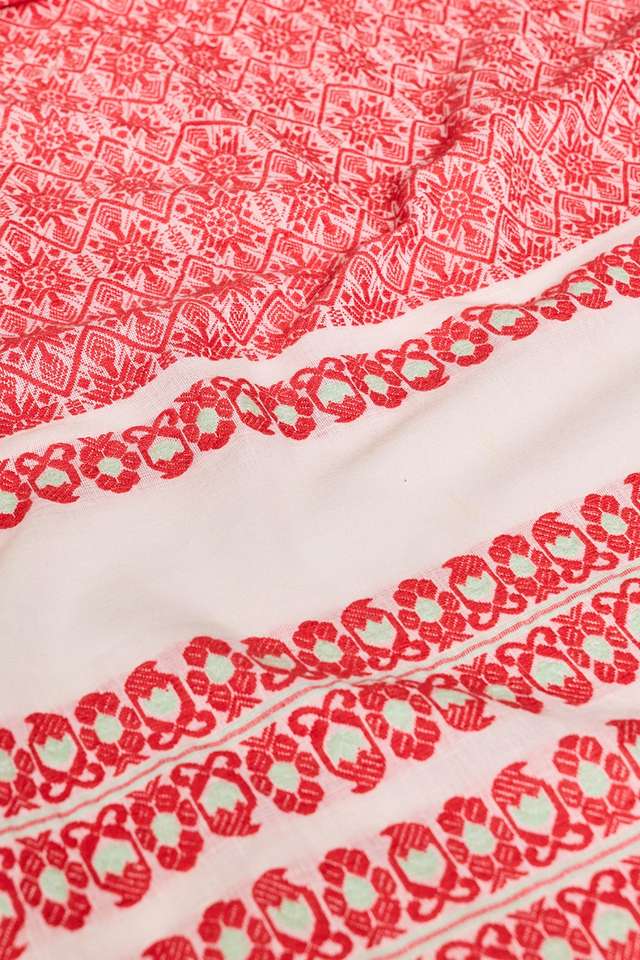 Red Assam Woven Pure Cotton Saree thumbnail image number null