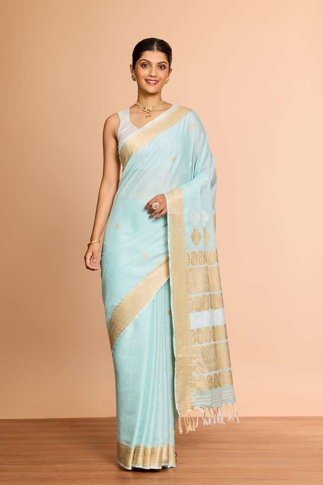 Light Blue Assam Woven Modal Eri Saree thumbnail image number null