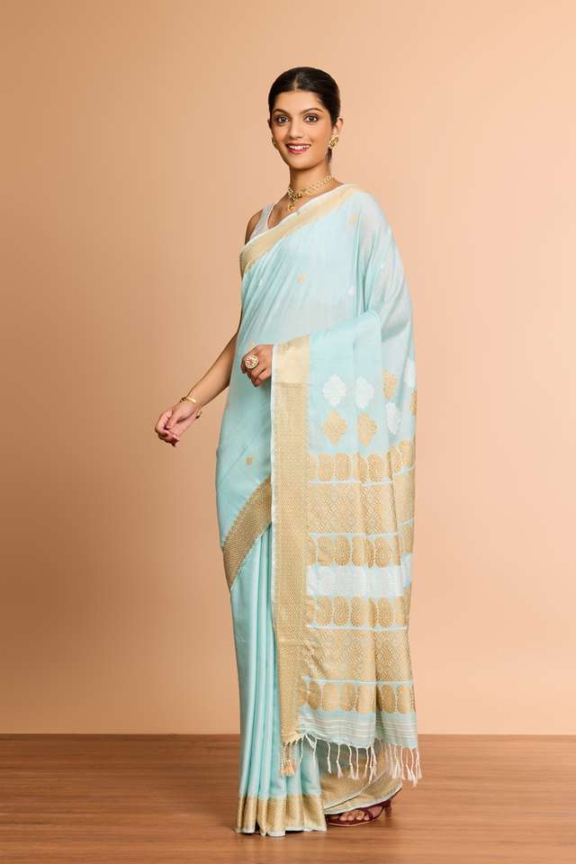 Light Blue Assam Woven Modal Eri Saree thumbnail image number null