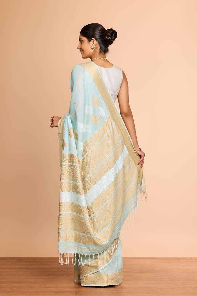 Light Blue Assam Woven Modal Eri Saree thumbnail image number null