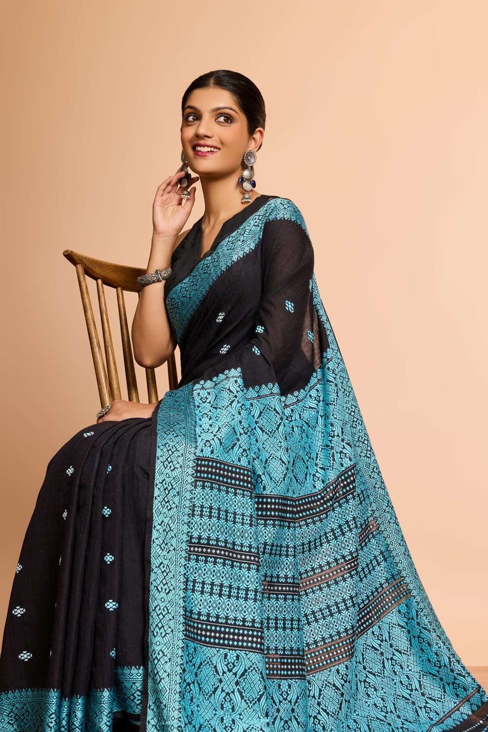 Black Assam Woven Modal Eri Saree image number null