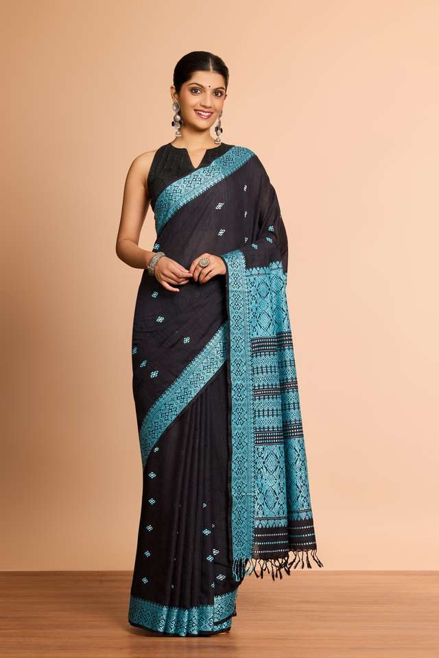 Black Assam Woven Modal Eri Saree thumbnail image number null