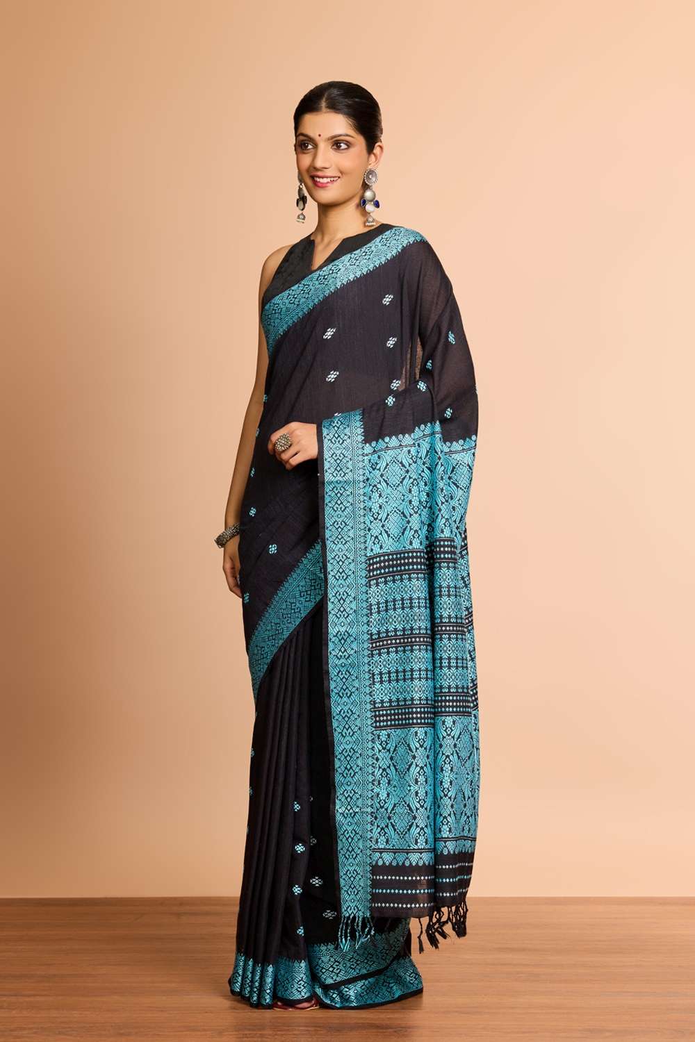 Black Assam Woven Modal Eri Saree image number null