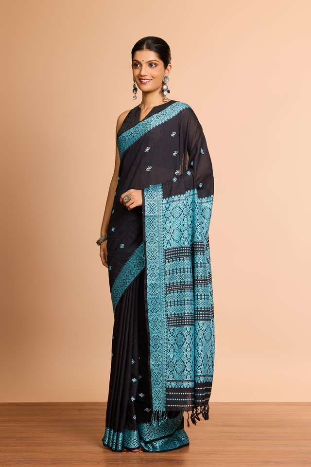 Black Assam Woven Modal Eri Saree thumbnail image number null