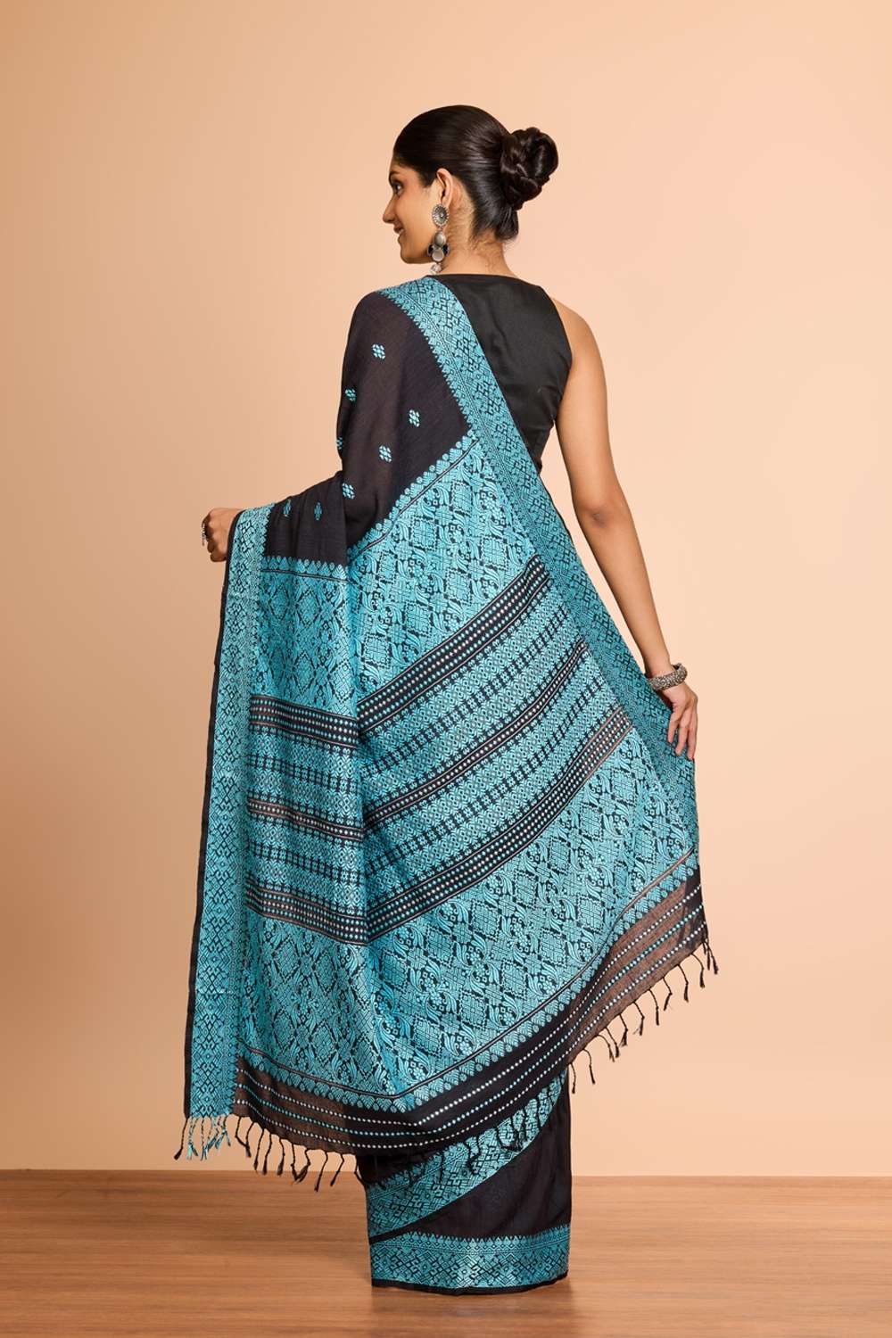 Black Assam Woven Modal Eri Saree image number null