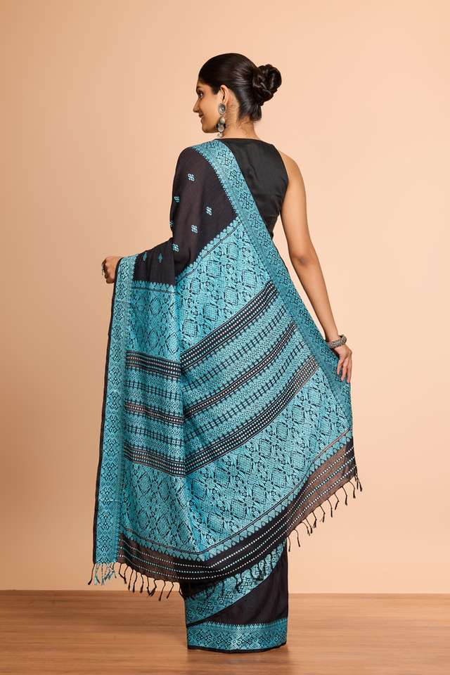 Black Assam Woven Modal Eri Saree thumbnail image number null