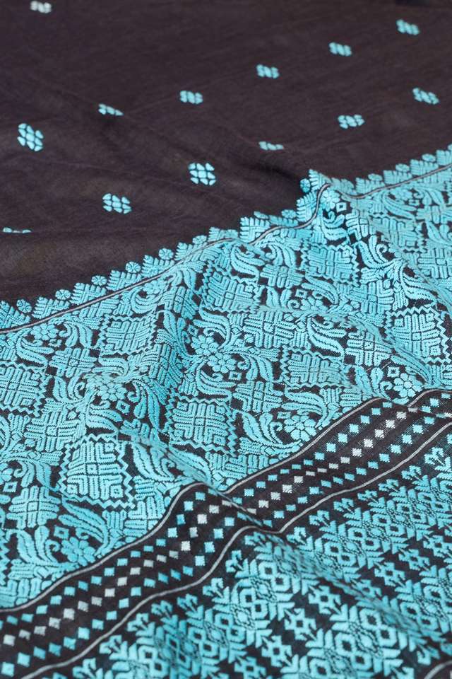 Black Assam Woven Modal Eri Saree thumbnail image number null