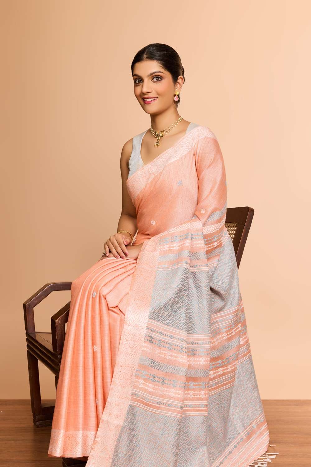 Light Orange Assam Woven Modal Eri Saree image number null