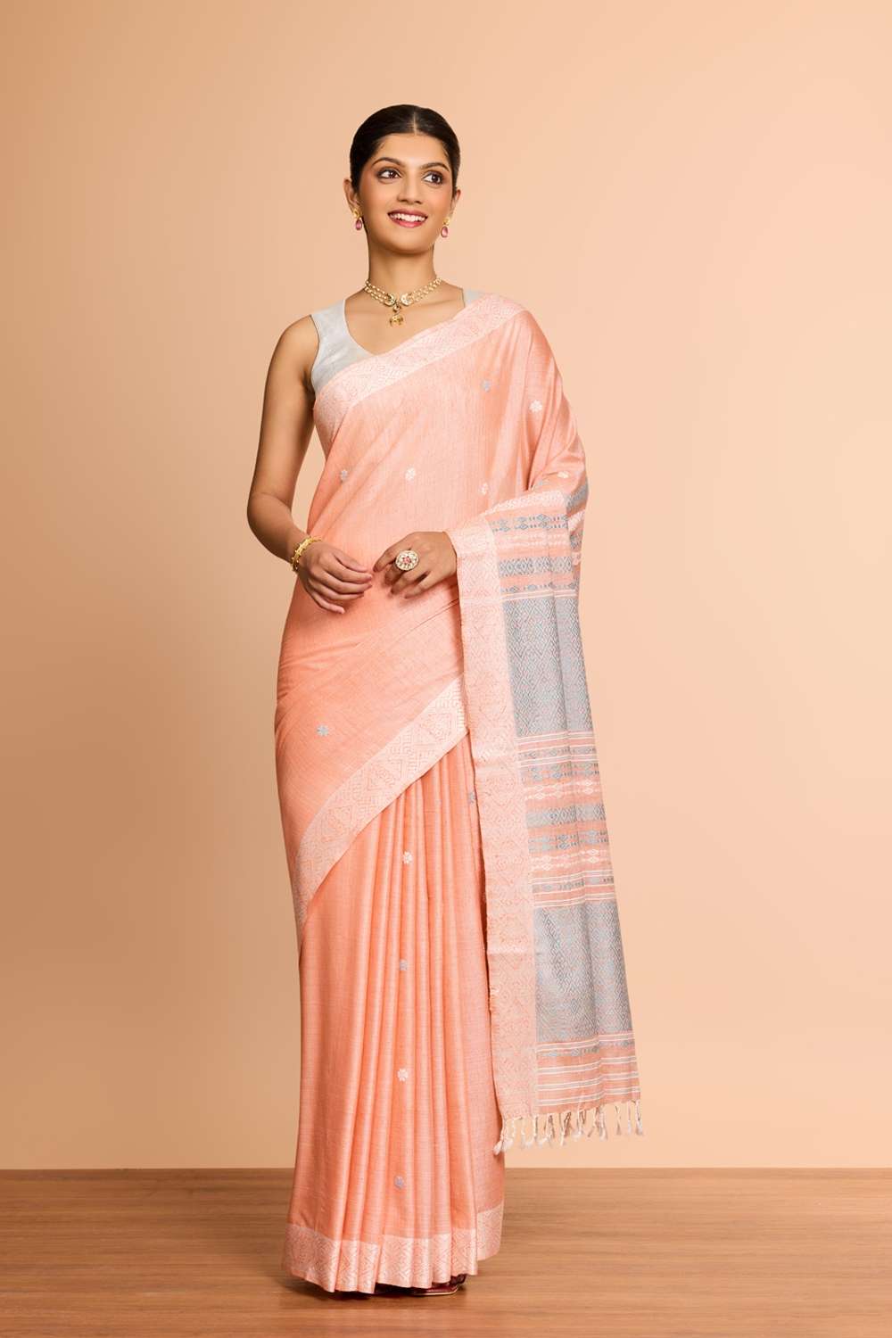 Light Orange Assam Woven Modal Eri Saree image number null
