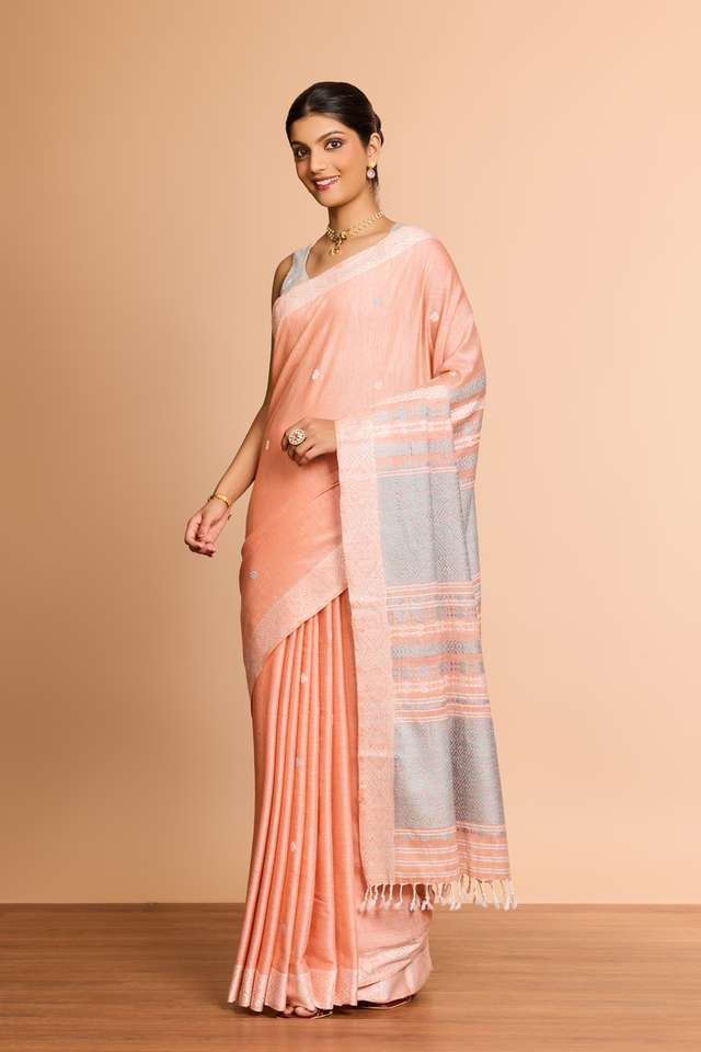 Light Orange Assam Woven Modal Eri Saree thumbnail image number null