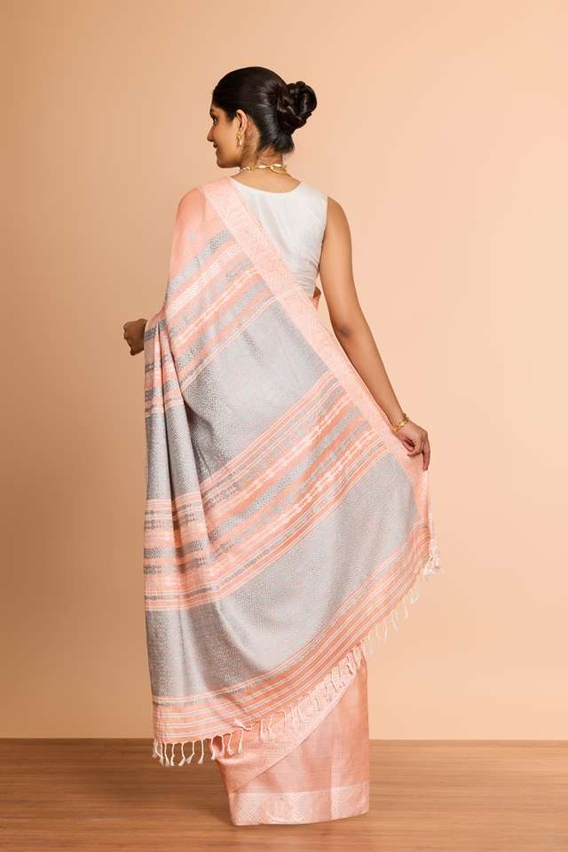 Light Orange Assam Woven Modal Eri Saree thumbnail image number null