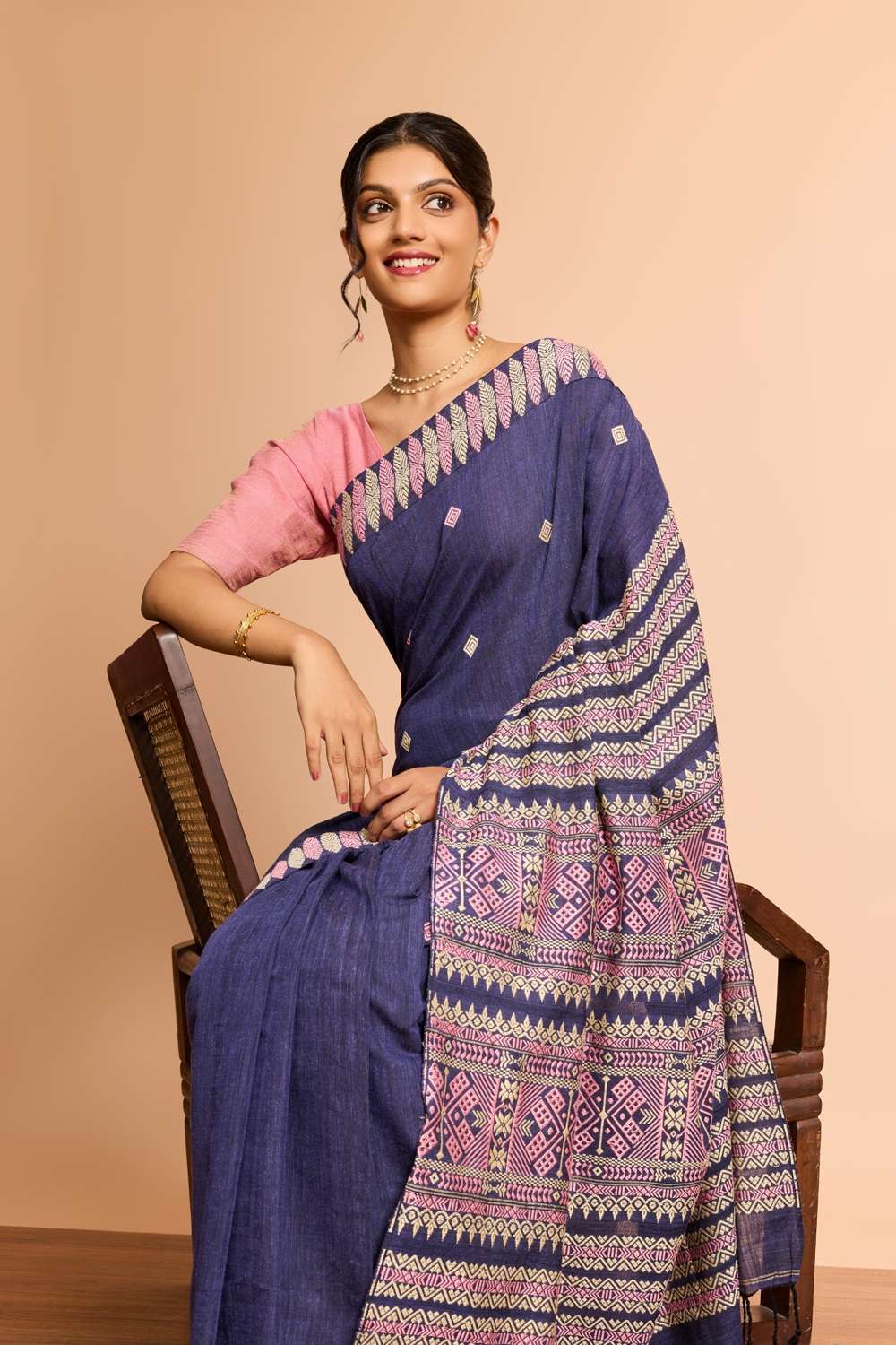 Blue Assam Woven Modal Eri Saree image number null