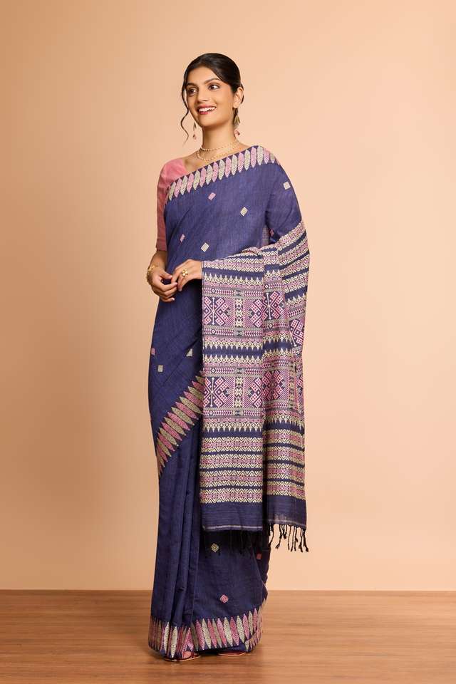 Blue Assam Woven Modal Eri Saree thumbnail image number null