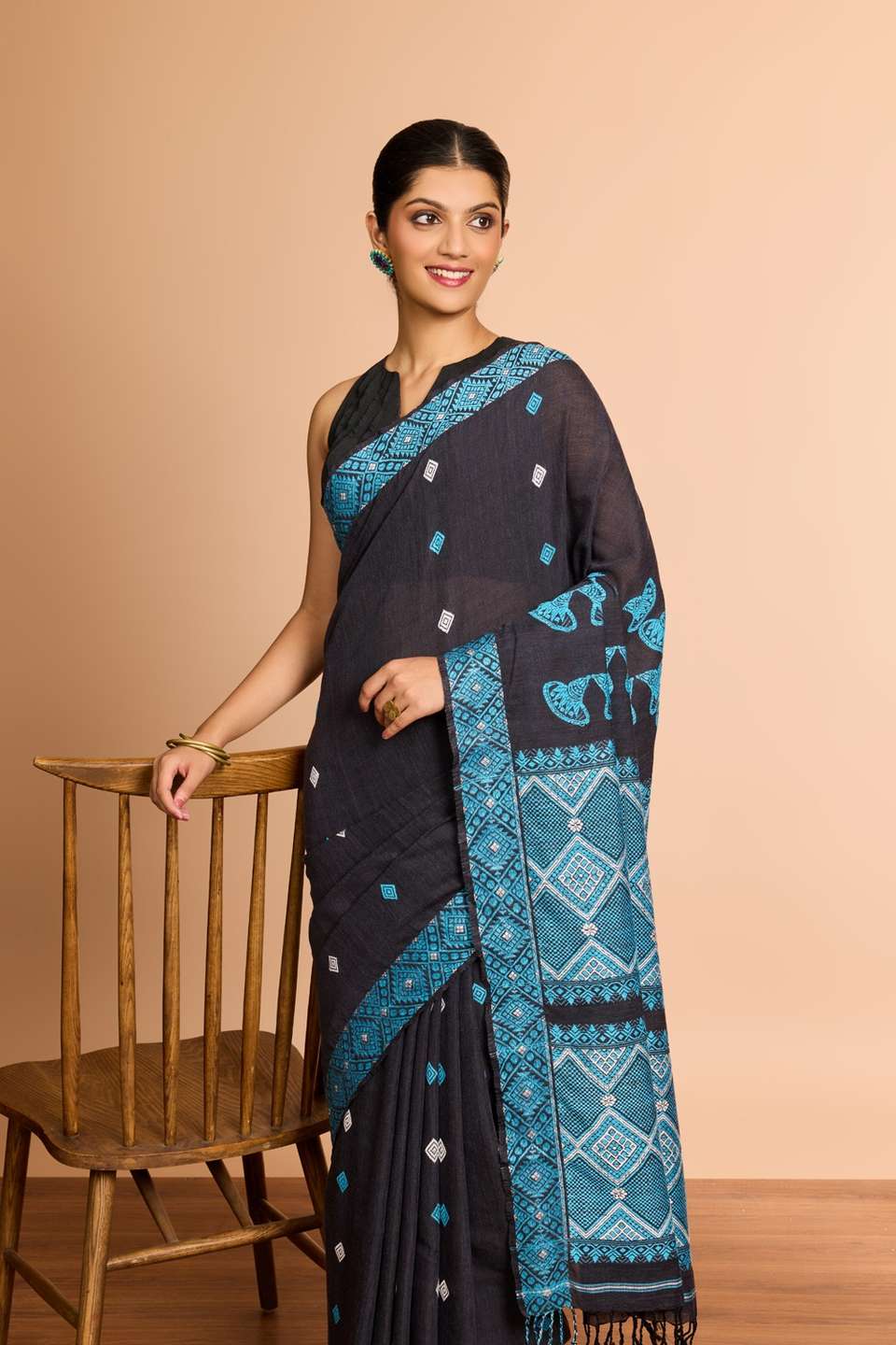 Black Assam Woven Modal Eri Saree