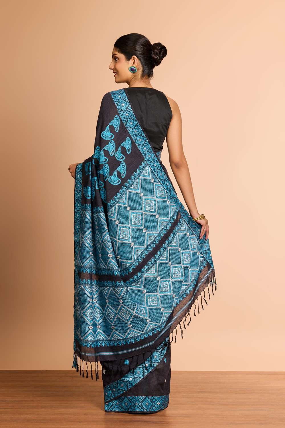 Black Assam Woven Modal Eri Saree image number null