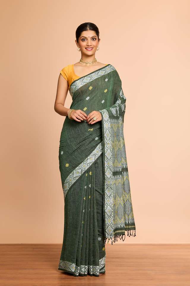 Green Assam Woven Modal Eri Saree thumbnail image number null