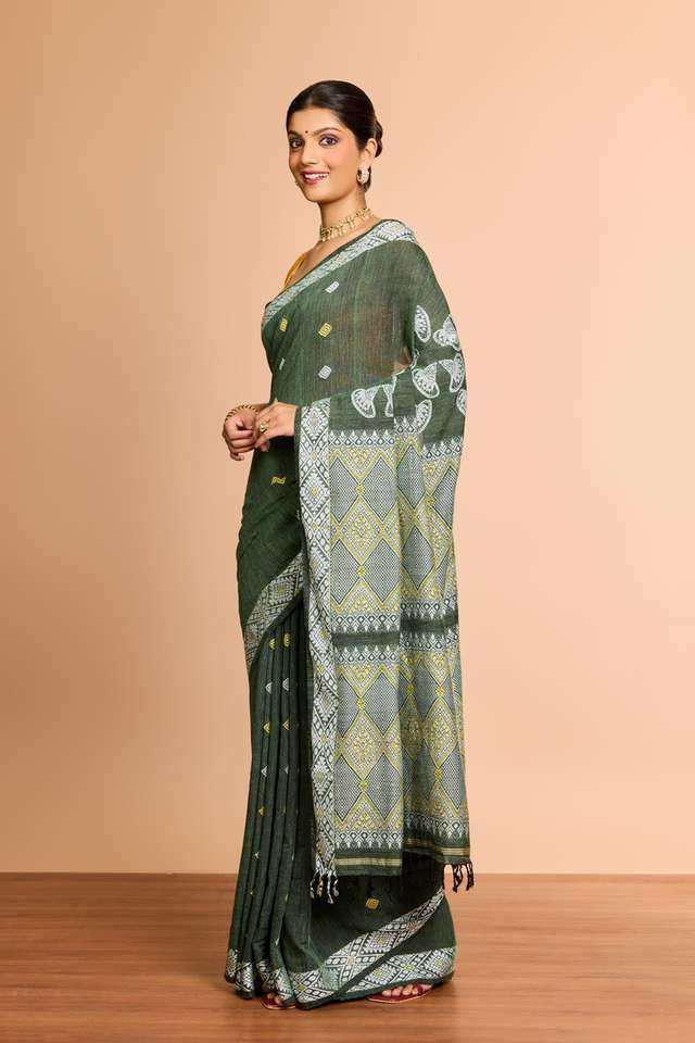 Green Assam Woven Modal Eri Saree thumbnail image number null