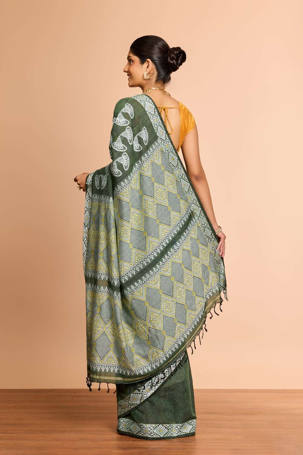 Green Assam Woven Modal Eri Saree image number null