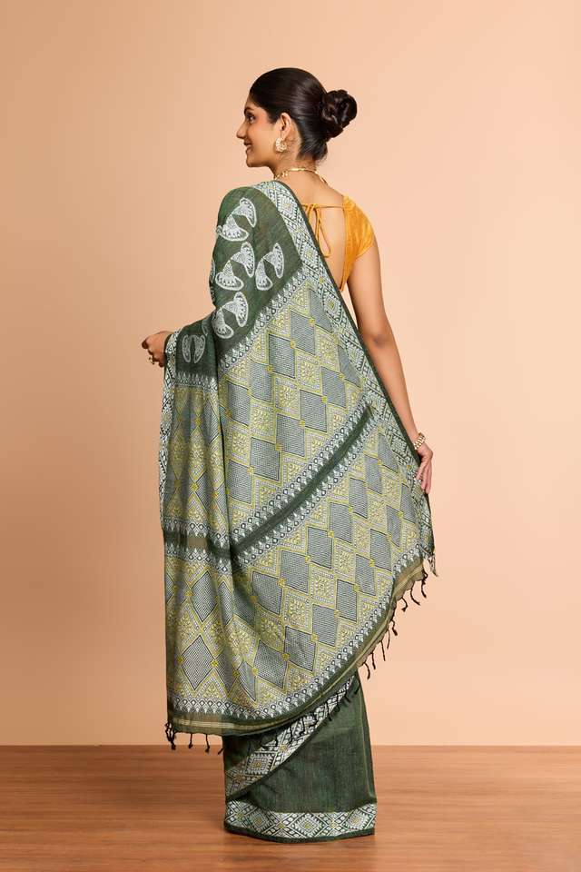 Green Assam Woven Modal Eri Saree thumbnail image number null