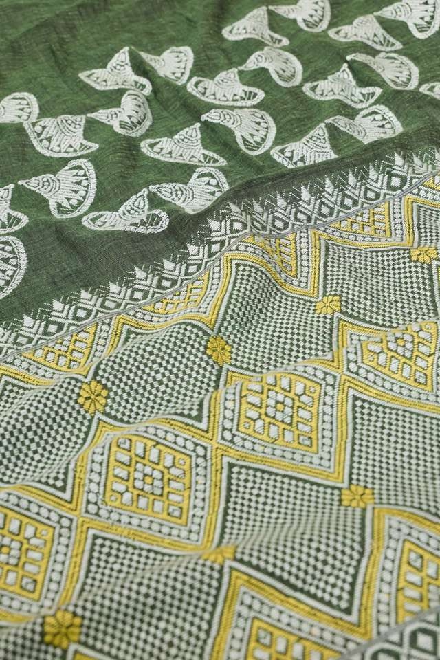 Green Assam Woven Modal Eri Saree thumbnail image number null