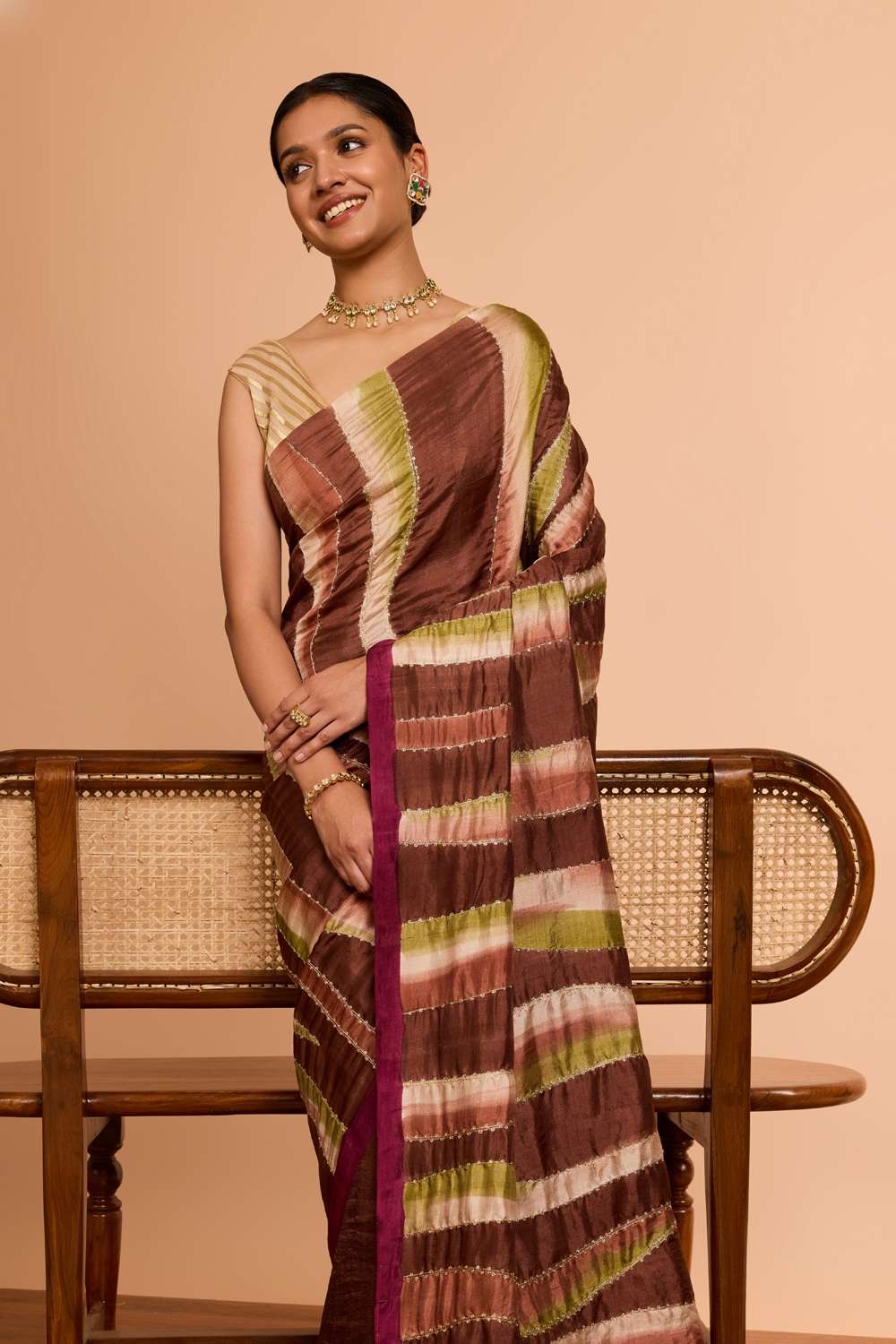 Brown Murshidabad Pure Silk Hand Painted Embroidered Saree image number null