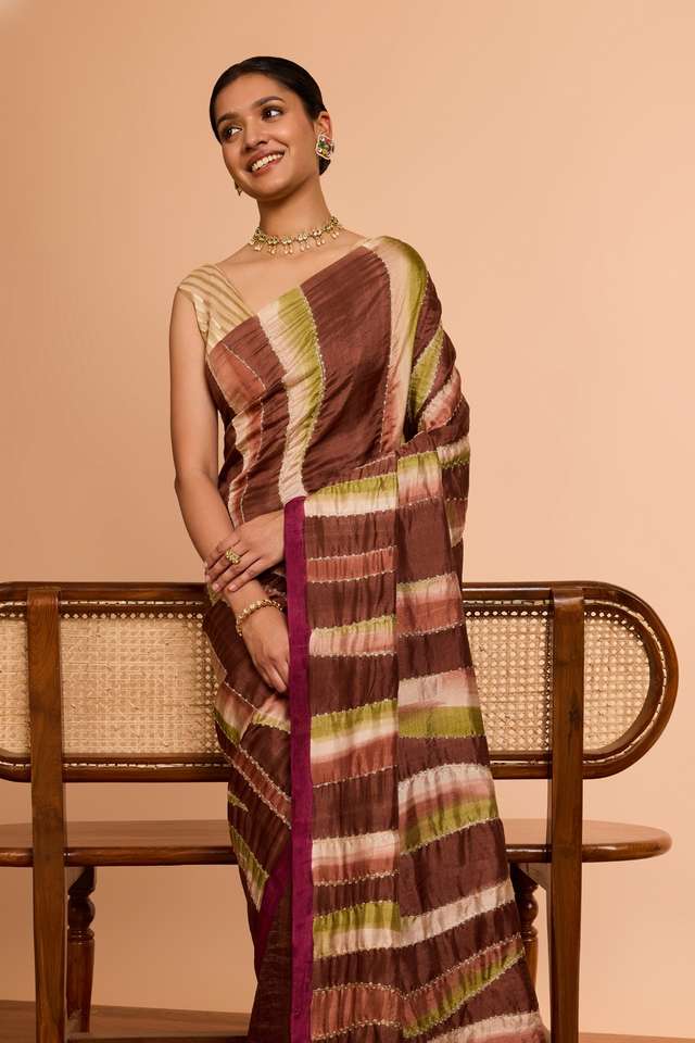 Brown Murshidabad Pure Silk Hand Painted Embroidered Saree image number