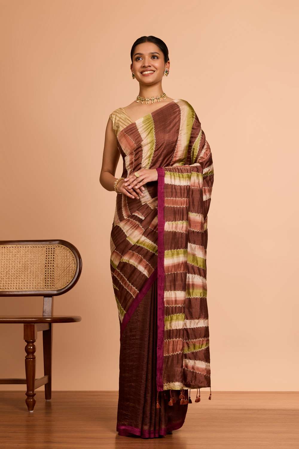 Brown Murshidabad Pure Silk Hand Painted Embroidered Saree image number null
