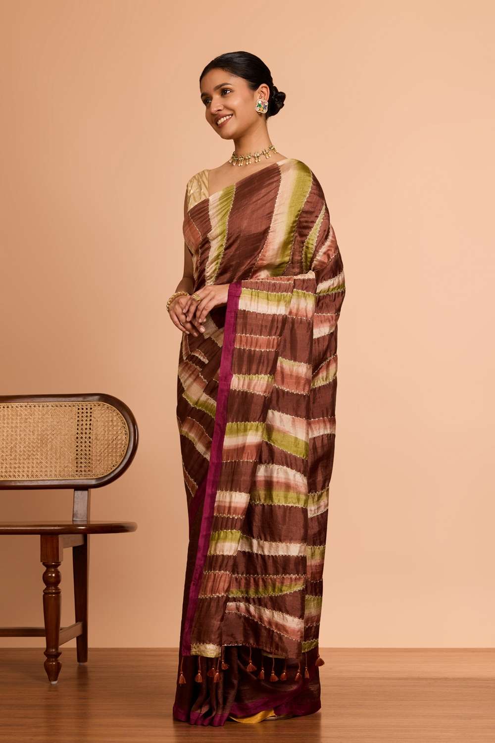 Brown Murshidabad Pure Silk Hand Painted Embroidered Saree image number null