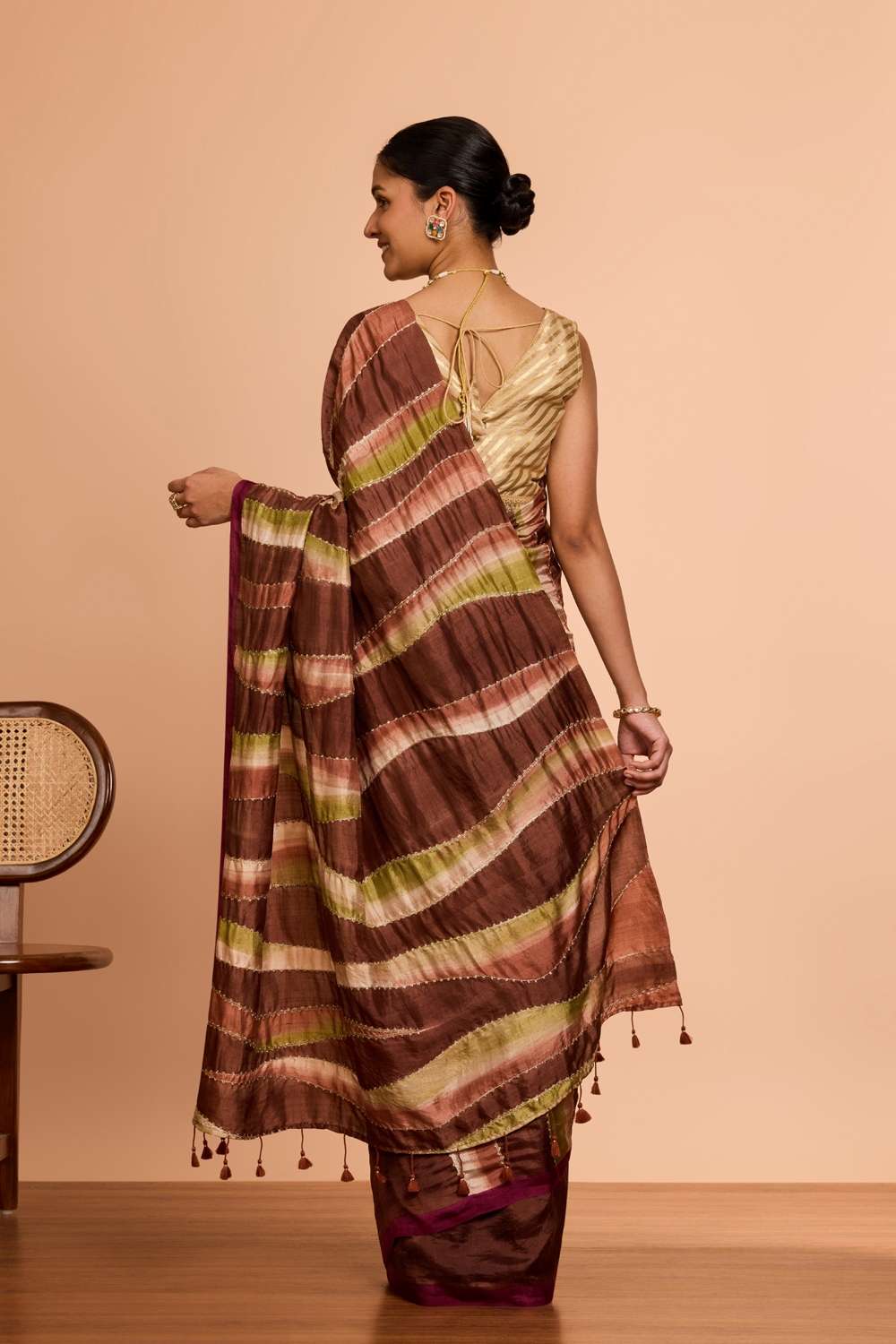 Brown Murshidabad Pure Silk Hand Painted Embroidered Saree image number null