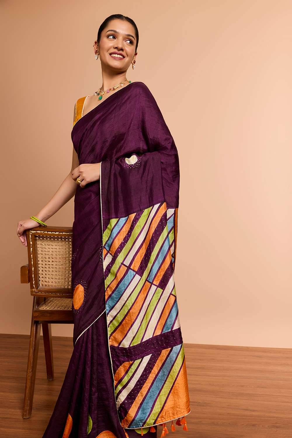 Purple Murshidabad Pure Silk Hand Painted Saree image number null