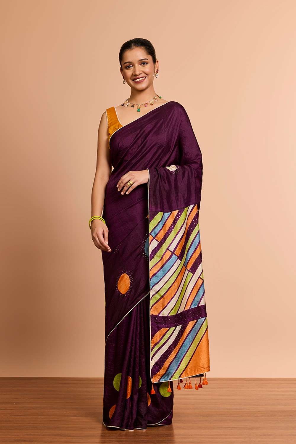 Purple Murshidabad Pure Silk Hand Painted Saree image number null